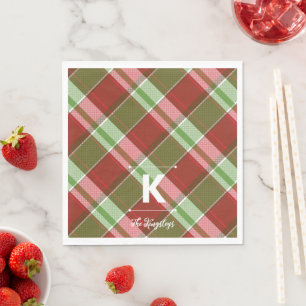 Plaid Christmas Personalized Monogram Napkins