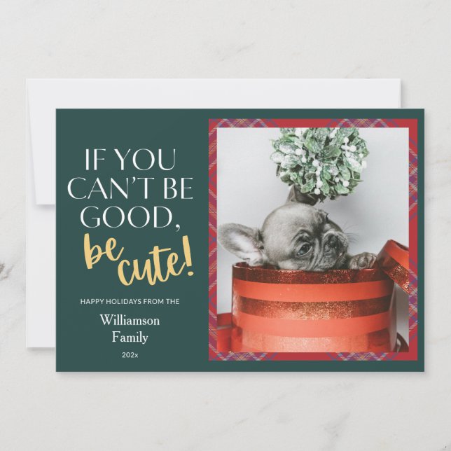 Plaid Christmas Pet Photo Holiday Card (Front)