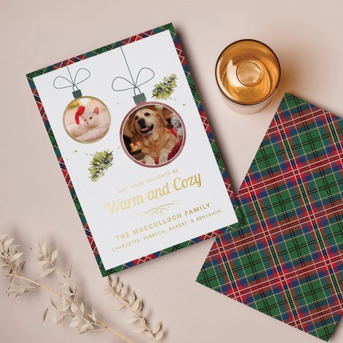 Plaid Christmas Pet Photos MacCulloch Tartan Gold Foil Holiday Card