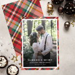 Plaid Christmas Photo Married and Merry Holiday Card<br><div class="desc">Celebrate your first festive season as a married couple with our exclusive "Married and Merry" Christmas greeting card. Displaying your cherished newlywed photo front and center, this card beautifully marries the joy of your union with the magic of the holiday season. Turn the card over to reveal a timeless plaid...</div>