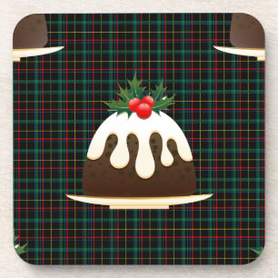plaid christmas puddings beverage coaster