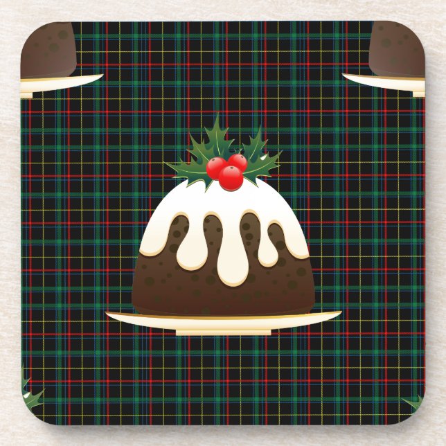 plaid christmas puddings beverage coaster (Front)