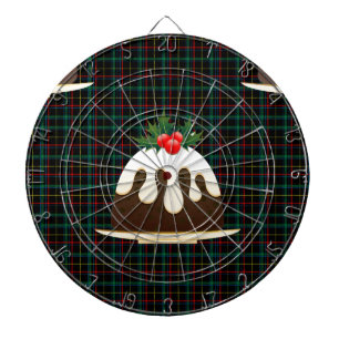 plaid christmas puddings dartboard with darts