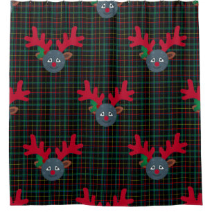 plaid christmas reindeer moon emoji shower curtain