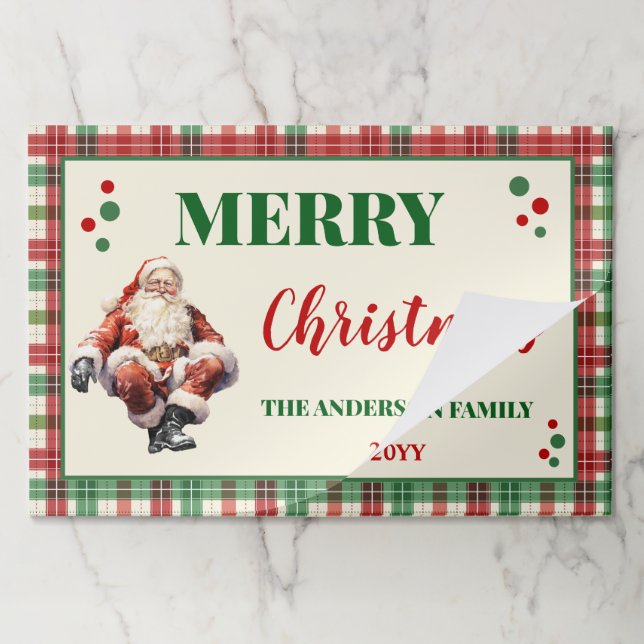 Plaid Christmas Santa Paper Placemat (Folded)