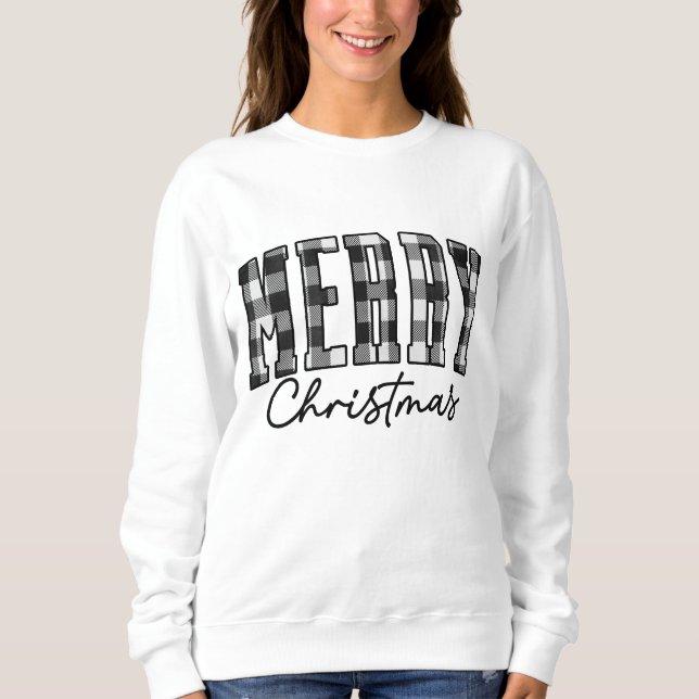 Plaid Christmas Sweatshirt | Women's Gray (Front)