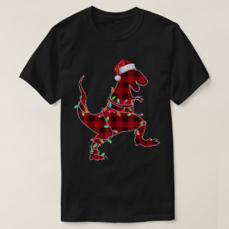 Plaid Christmas T-Rex Lights T-Shirt