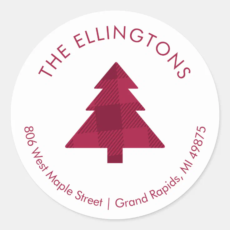 Plaid Christmas Tree Return Address Sticker Zazzle