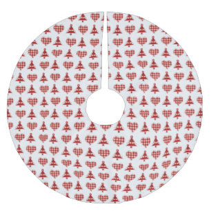 Plaid Christmas Trees and Hearts Pattern Brushed Polyester Tree Skirt