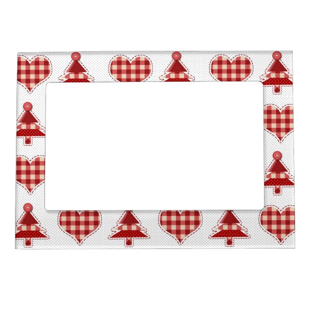 Plaid Christmas Trees and Hearts Pattern Magnetic Frame (Front)