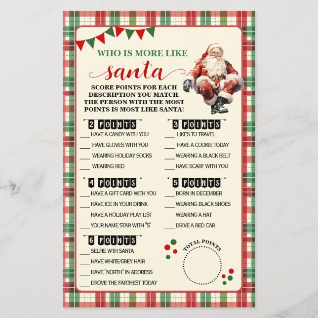 Plaid Christmas Who is Most Like Game Card Flyer (Front)