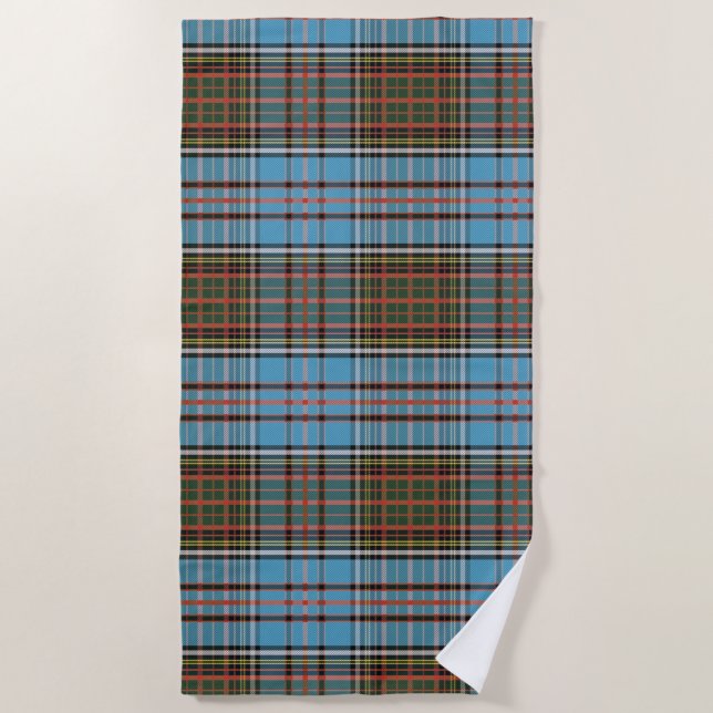 Plaid Clan Anderson Tartan Light Blue Brown Check Beach Towel (Front)