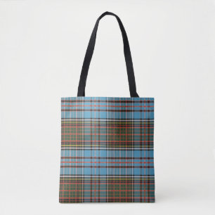 Plaid Clan Anderson Tartan Teal Gray Check Tote Bag