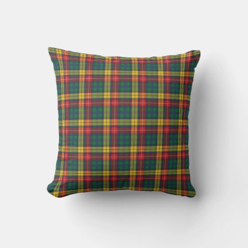 Plaid Clan Buchanan Red Green Yellow Check Tartan Throw Pillow