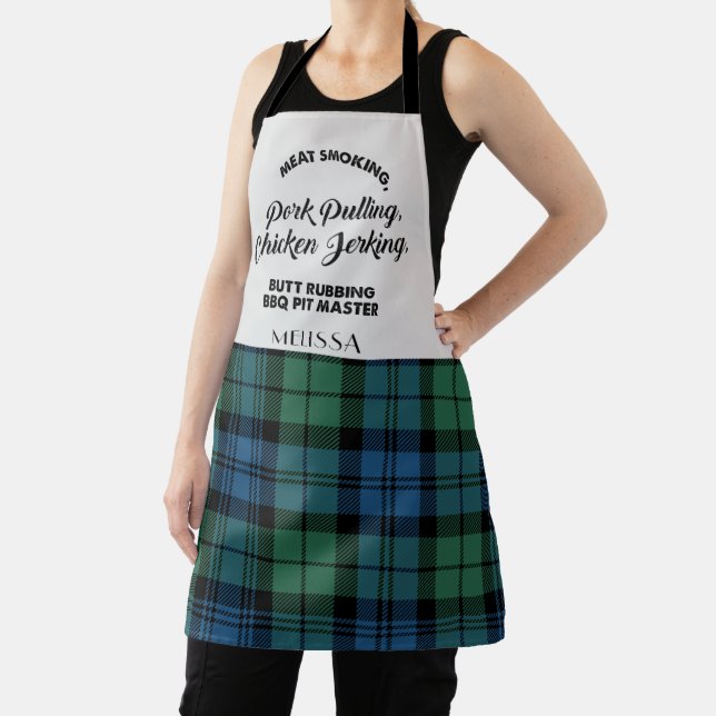 Plaid Clan Campbell Green Blue Check Tartan Apron (Insitu)