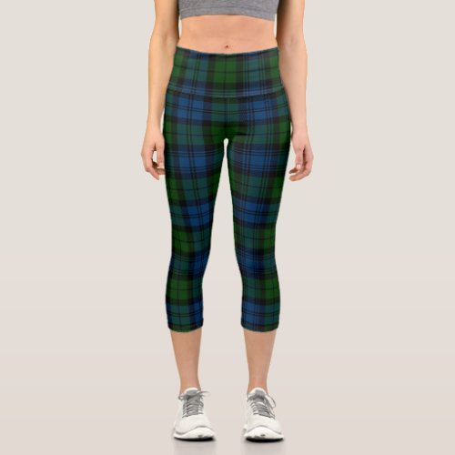 Plaid Clan Campbell Military Green Black Tartan Capri Leggings