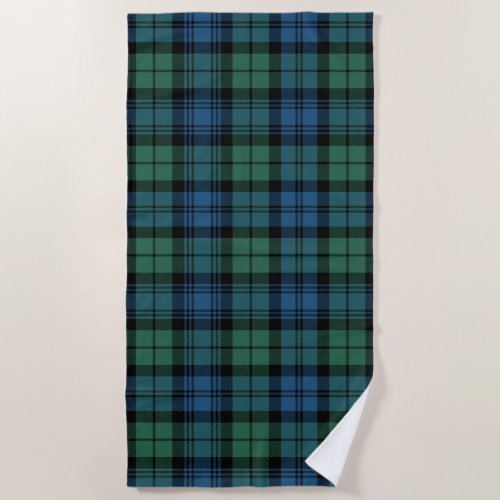 Plaid Clan Campbell Tartan Blue Black Green Check Beach Towel