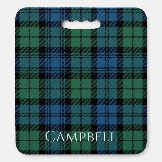 Plaid Clan Campbell Tartan Green Black Blue Custom Seat Cushion (Front Vertical)