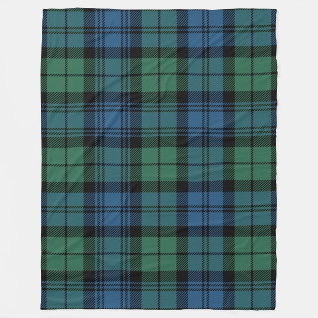 Plaid Clan Campbell Tartan Green Blue Black Check Fleece Blanket (Front)