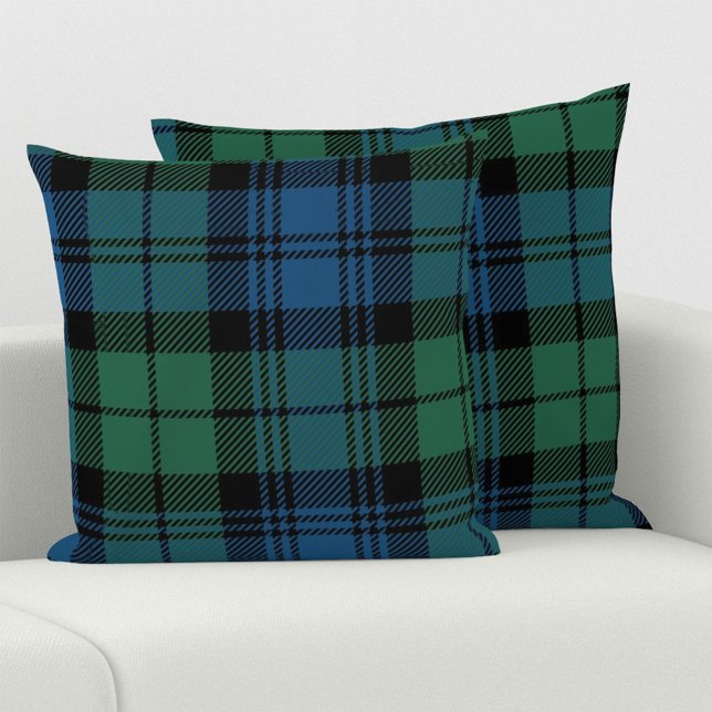 Plaid Clan Campbell Tartan Green Blue Black Check Throw Pillow (Rustic Plaid Farmhouse Campbell Tartan Throw Pillow)