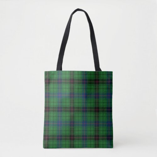 Plaid Clan Davidson Tartan Black Green Check Tote Bag