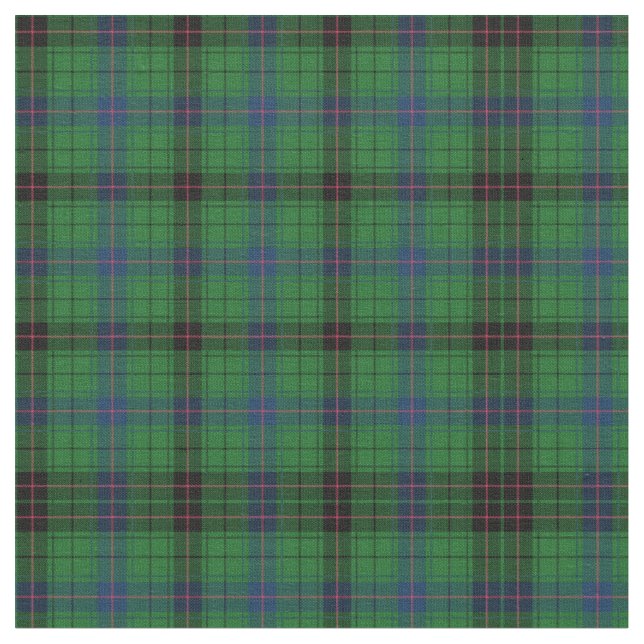 Plaid Clan Davidson Tartan Green Black Check Fabric (Close Up)