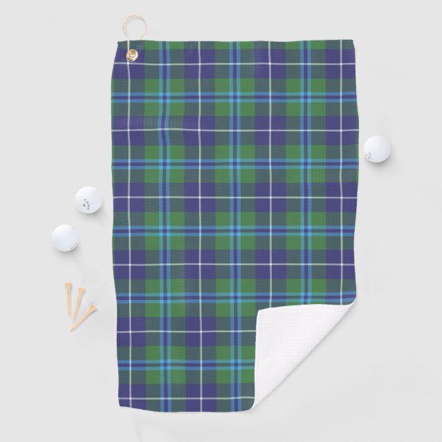 Plaid Clan Douglas Blue Green Check Tartan Golf Towel (InSitu)