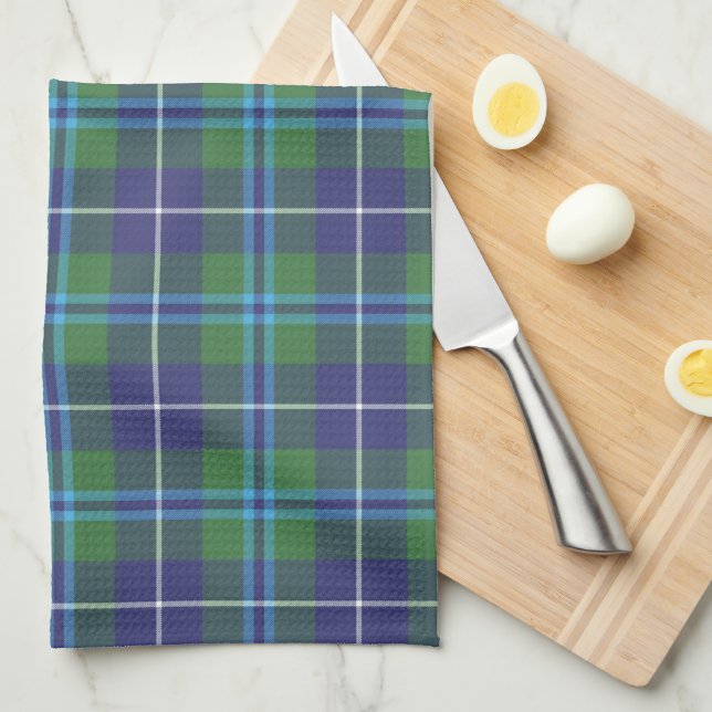 Plaid Clan Douglas Blue Green Check Tartan Kitchen Towel (Quarter Fold)