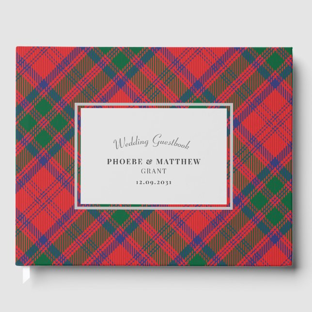 Plaid Clan Grant Red Green Blue Checkered Wedding Guest Book (Front)