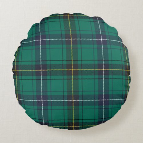 Plaid Clan Henderson Green Check Tartan Round Pillow