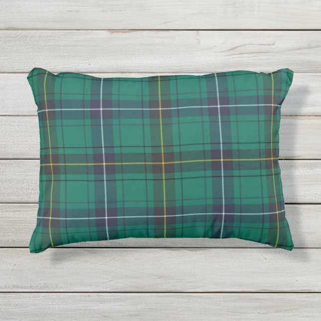 Plaid Clan Henderson Green Checkered Tartan Outdoor Pillow (Front)