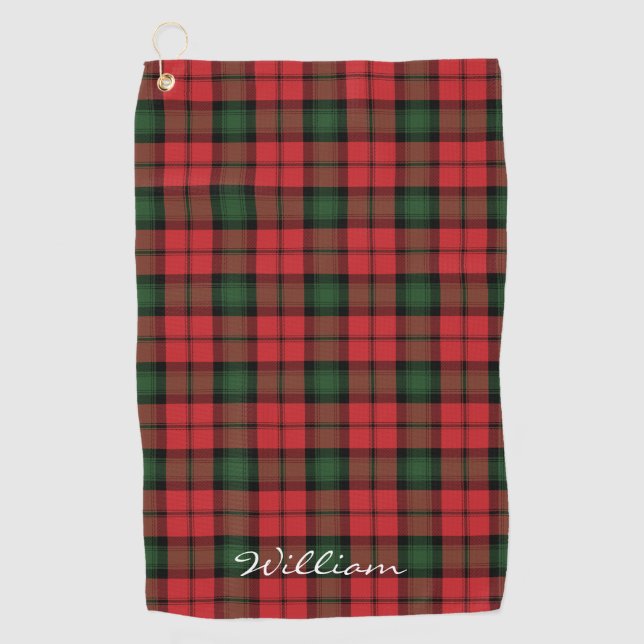 Plaid Clan Kerr Red Green Black Tartan Personalize Golf Towel (Front)