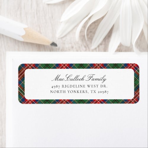 Plaid Clan MacCulloch Tartan Red Return Address Label