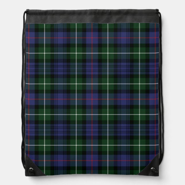 Plaid Clan MacKenzie Green Purple Check Tartan Drawstring Bag (Front)
