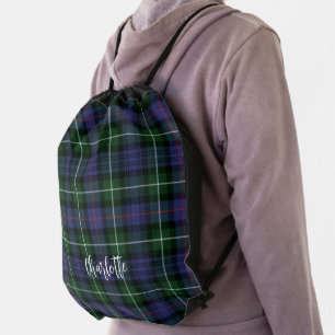 Plaid Clan MacKenzie Green Purple Tartan Drawstring Bag