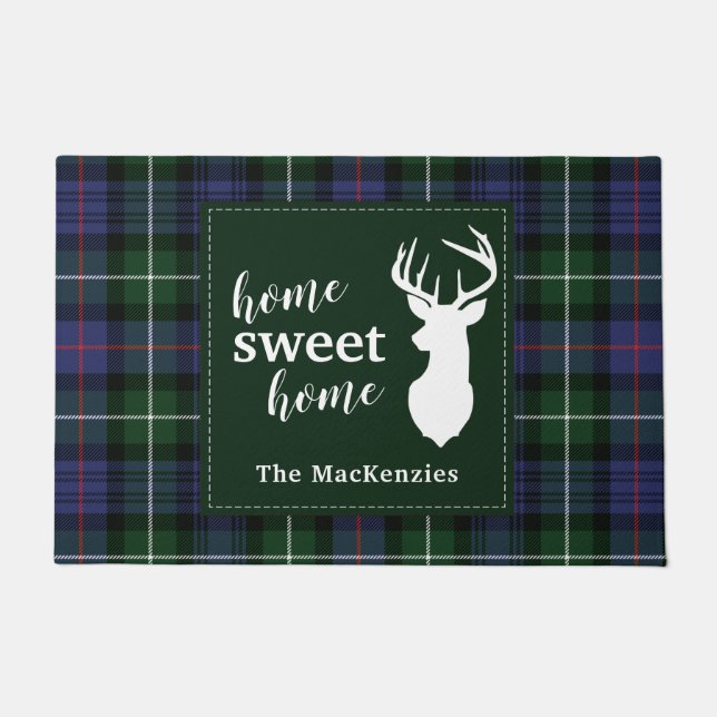 Plaid Clan MacKenzie Personalized Tartan Christmas Doormat (Front)