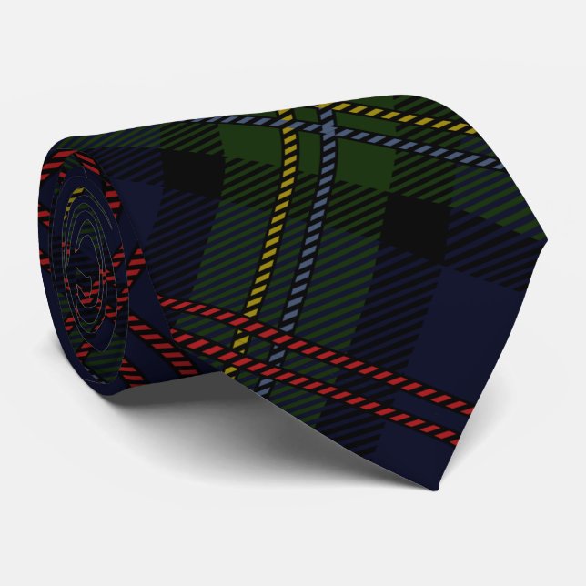 Plaid Clan Malcolm Olive Green Purple Check Tartan Neck Tie (Rolled)
