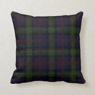 Plaid Clan Malcolm Purple Black Green Check Tartan Throw Pillow