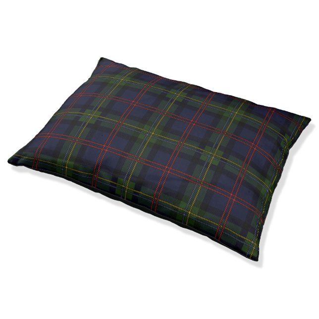 Plaid Clan Malcolm Purple Green Black Check Tartan Pet Bed (Angled)