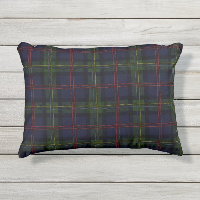 Plaid Clan Malcolm Purple Green Check Tartan Outdoor Pillow (Front)