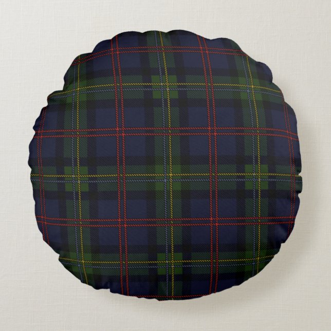 Plaid Clan Malcolm Purple Green Checkered Tartan Round Pillow (Front)