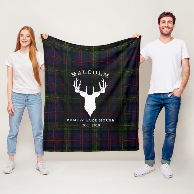 Plaid Clan Malcolm Tartan Family Lake House Fleece Blanket (In Situ)