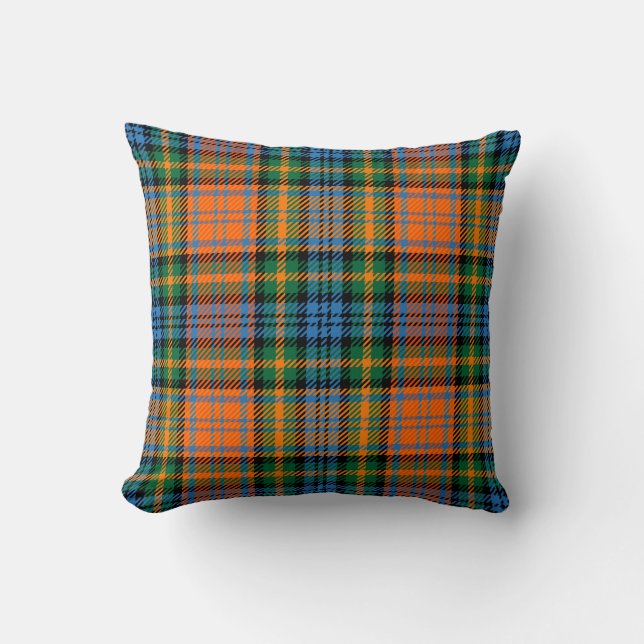 Plaid Clan Murray Blue Orange Green Check Tartan Throw Pillow (Front)