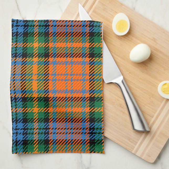Plaid Clan Murray Orange Blue Green Check Tartan Kitchen Towel (Quarter Fold)