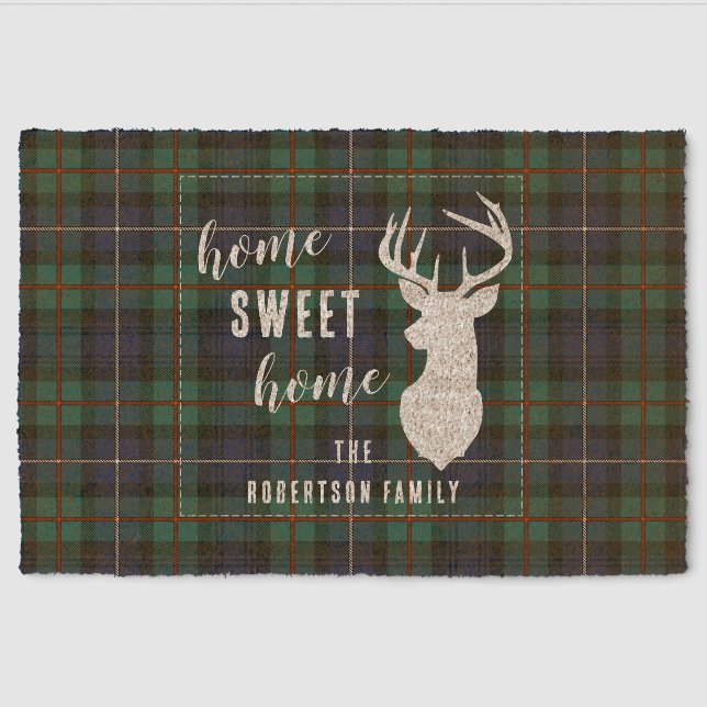 Plaid Clan Robertson Tartan Purple Green Check Fiber Doormat (Front)