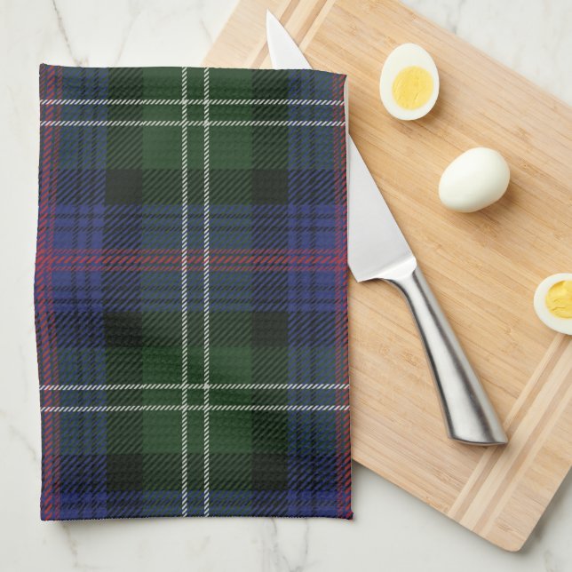 Plaid Clan Sutherland Purple Black Check Tartan Kitchen Towel (Quarter Fold)