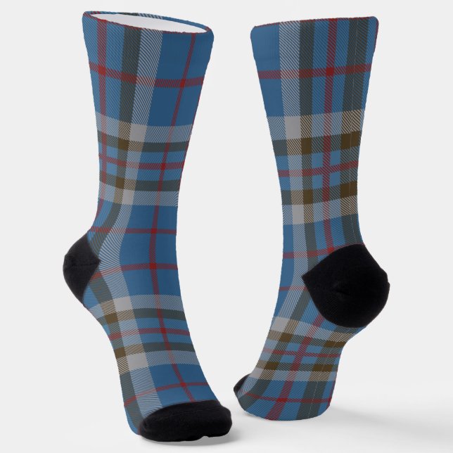 Plaid Clan Thompson Blue Grey Tartan Socks (Angled)