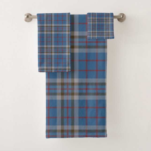 Plaid Clan Thompson Grey Blue Check Tartan Bath Towel Set (Insitu)