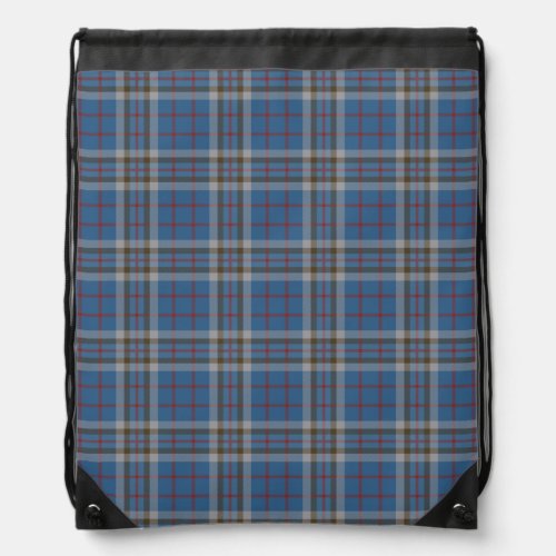 Plaid Clan Thompson Grey Blue Check Tartan Drawstring Bag
