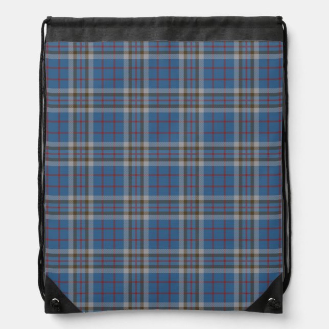 Plaid Clan Thompson Grey Blue Check Tartan Drawstring Bag (Front)